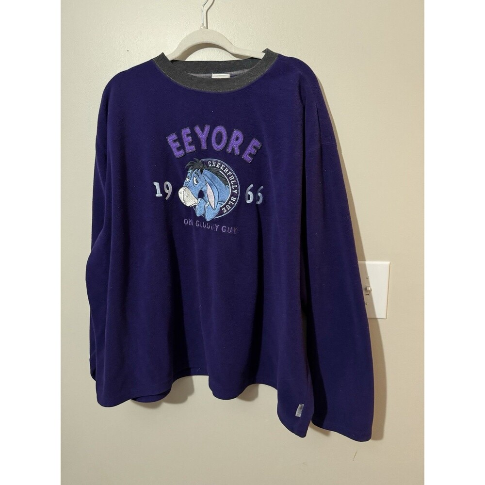 Vtg Disney Store Eeyore Embroidered Sweatshirt Sz XXL Purple Fleece Crew Neck
